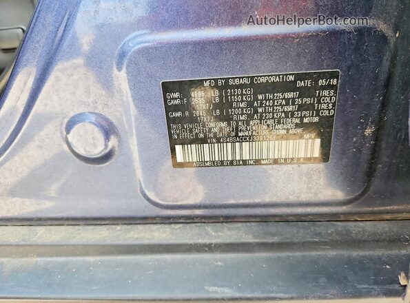 4S4BSACCXJ3381267 2018 SUBARU OUTBACK Blue Вид підкапотного простору