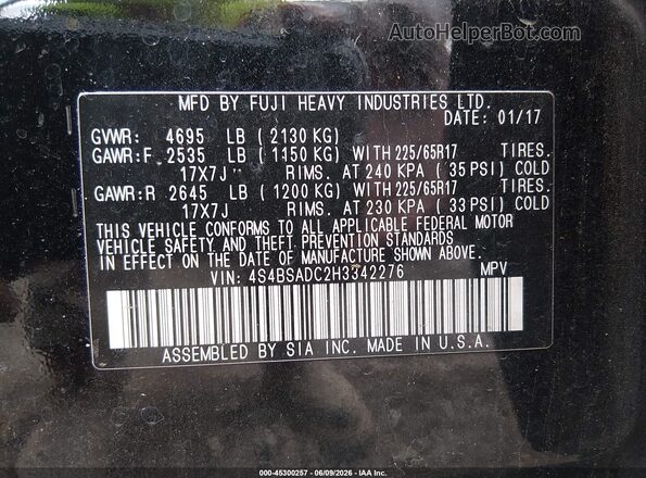 4S4BSADC2H3342276 2017 SUBARU OUTBACK Black 
