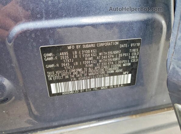 4S4BSAFC0J3300790 2018 SUBARU OUTBACK Blue 360 interior view