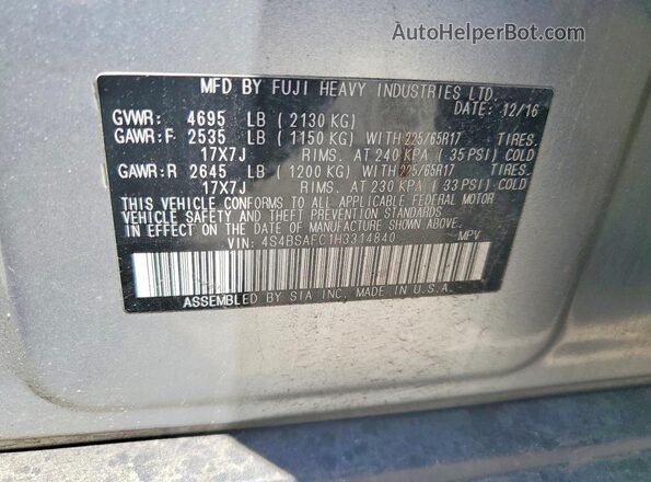 4S4BSAFC1H3314840 2017 SUBARU OUTBACK Blue 