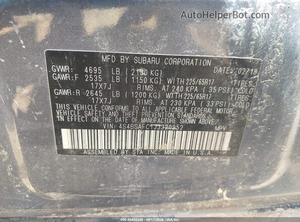 4S4BSAFC1J3320952 2018 SUBARU OUTBACK Синий Вид подкапотного пространства