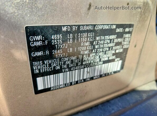 4S4BSAFC2J3235389 2018 SUBARU OUTBACK Silver 
