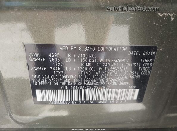 4S4BSAFC2J3387883 2018 SUBARU OUTBACK Green Շարժիչի բաժամունքի տեսք