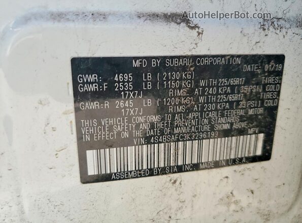 4S4BSAFC3K3296199 2019 SUBARU OUTBACK White 