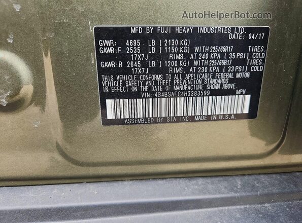 4S4BSAFC4H3383599 2017 SUBARU OUTBACK Green 
