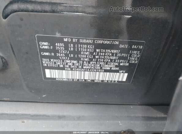 4S4BSAFC4J3361950 2018 SUBARU OUTBACK Black Engine compartment view