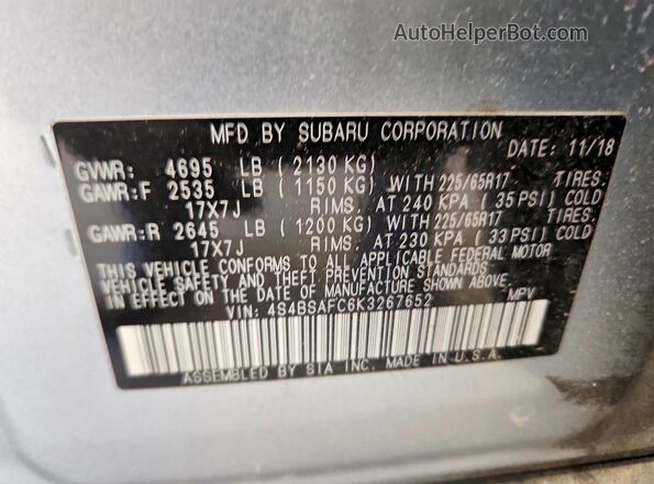 4S4BSAFC6K3267652 2019 SUBARU OUTBACK Silver 