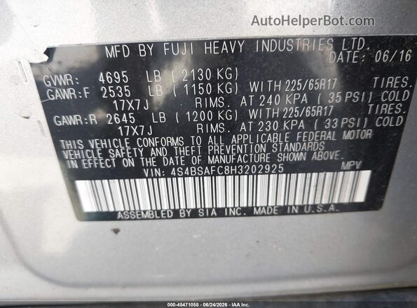 4S4BSAFC8H3202925 2017 SUBARU OUTBACK Blue Շարժիչի բաժամունքի տեսք