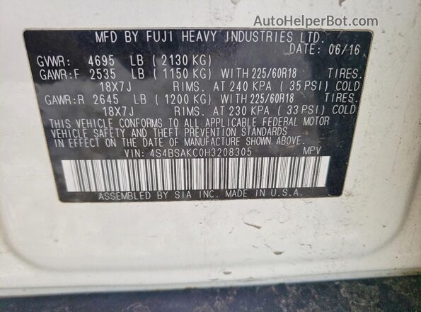 4S4BSAKC0H3208305 2017 SUBARU OUTBACK Beige Вид підкапотного простору