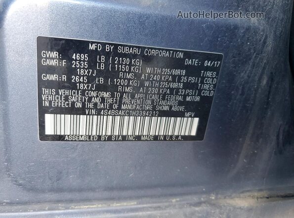 4S4BSAKC1H3394212 2017 SUBARU OUTBACK Blue სალონის 360-გრადუსიანი ხედი