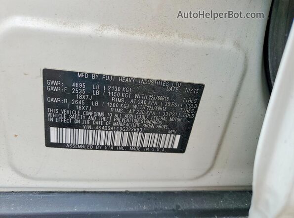 4S4BSALC0G3236831 2016 SUBARU OUTBACK White 