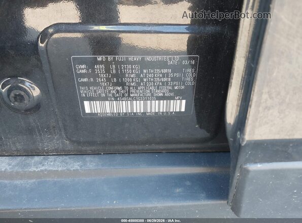 4S4BSALC1G3311035 2016 SUBARU OUTBACK Black Вид підкапотного простору