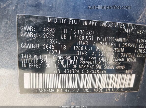 4S4BSALC5G3348945 2016 SUBARU OUTBACK Light Blue Вид подкапотного пространства