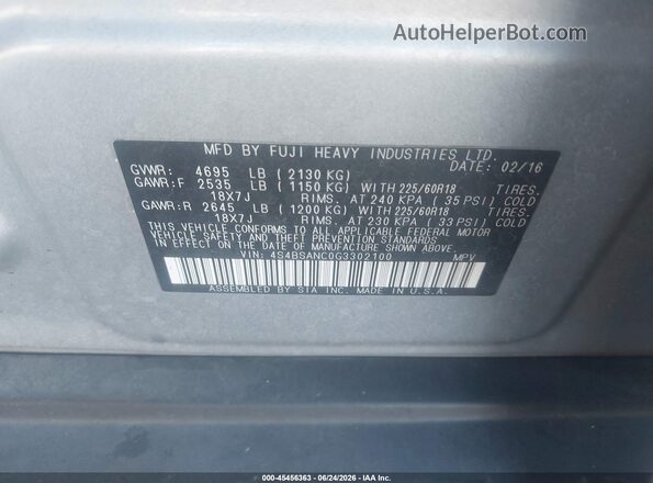 4S4BSANC0G3302100 2016 SUBARU OUTBACK Silver Engine compartment view
