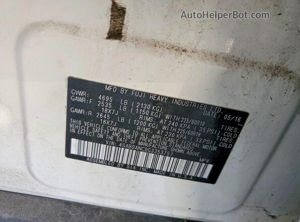 4S4BSANC0G3353757 2016 SUBARU OUTBACK White 