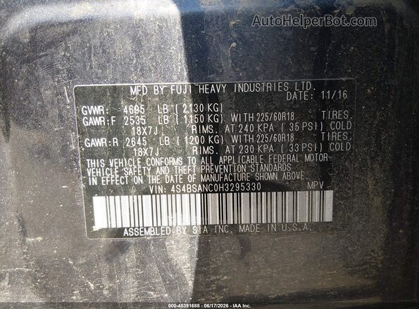 4S4BSANC0H3295330 2017 SUBARU OUTBACK Серый Вид подкапотного пространства