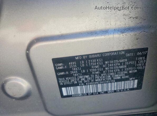 4S4BSANC0H3385156 2017 SUBARU OUTBACK Gray 