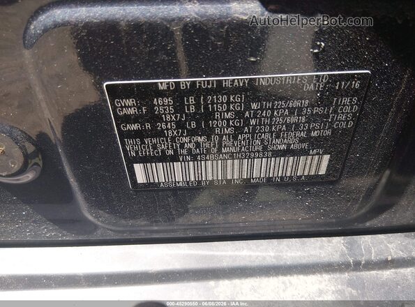 4S4BSANC1H3299838 2017 SUBARU OUTBACK Gray Engine compartment view