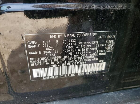4S4BSANC1J3351880 2018 SUBARU OUTBACK Черный Вид наклейки с VIN-кодом