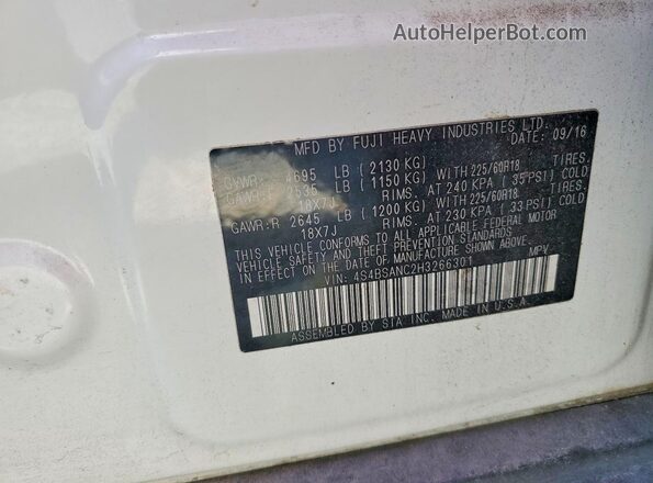 4S4BSANC2H3266301 2017 SUBARU OUTBACK White 