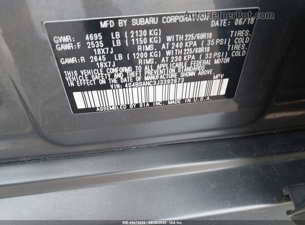 4S4BSANC3J3392673 2018 SUBARU OUTBACK Серый Вид подкапотного пространства