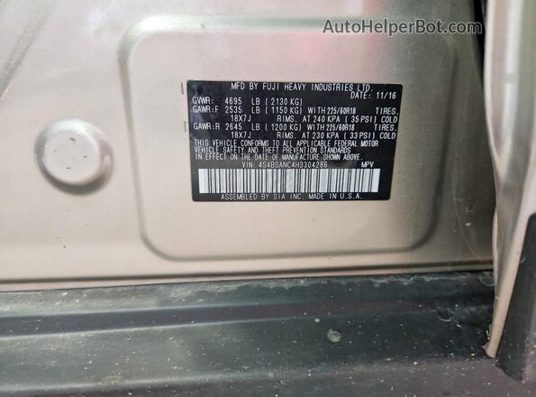 4S4BSANC4H3304286 2017 SUBARU OUTBACK Tan 
