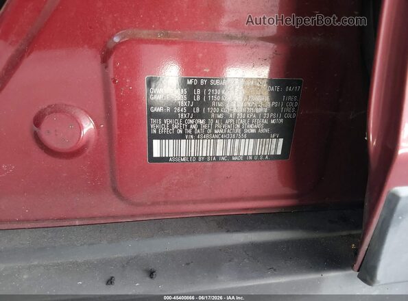 4S4BSANC4H3387556 2017 SUBARU OUTBACK Burgundy Widok komory silnika