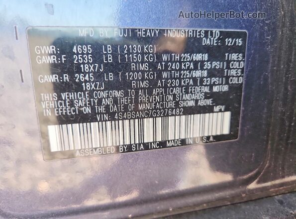 4S4BSANC7G3276482 2016 SUBARU OUTBACK Gray Вид підкапотного простору