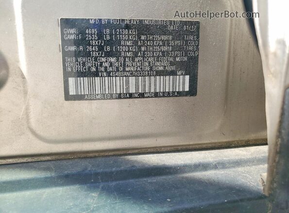 4S4BSANC7H3338108 2017 SUBARU OUTBACK Silver Vista de la etiqueta del VIN