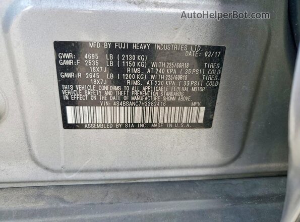 4S4BSANC7H3382416 2017 SUBARU OUTBACK Silver 