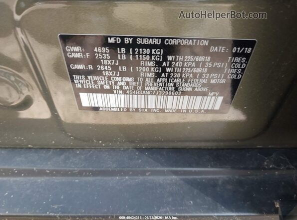 4S4BSANC7J3290602 2018 SUBARU OUTBACK Green Widok komory silnika
