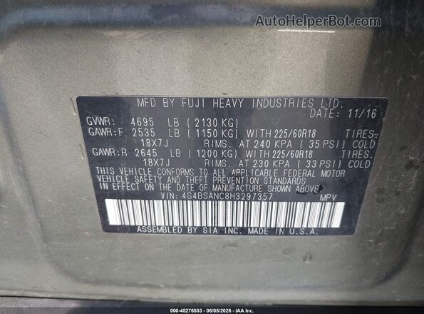 4S4BSANC8H3297357 2017 SUBARU OUTBACK Green 