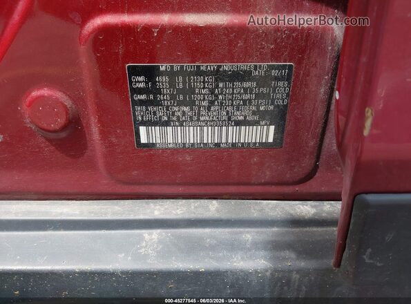 4S4BSANC8H3353524 2017 SUBARU OUTBACK Red Vista del compartimento del motor