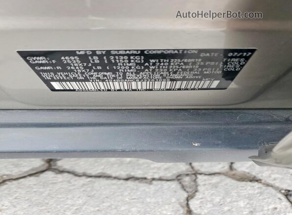 4S4BSANC8J3201099 2018 SUBARU OUTBACK Silver VIN კოდის სტიკერის ხედი