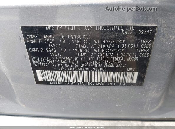 4S4BSANCXH3367683 2017 SUBARU OUTBACK Silver Engine compartment view