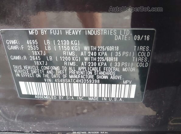 4S4BSATC4H3259398 2017 SUBARU OUTBACK Purple 