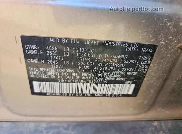 4S4BSBFC1G3242395 2016 SUBARU OUTBACK Серебряный Вид подкапотного пространства