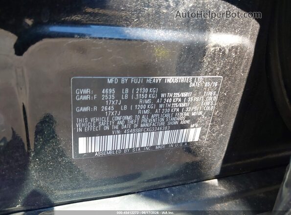 4S4BSBFCXG3346383 2016 SUBARU OUTBACK Black Widok komory silnika