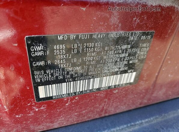 4S4BSBNC3G3224787 2016 SUBARU OUTBACK Maroon VIN sticker view