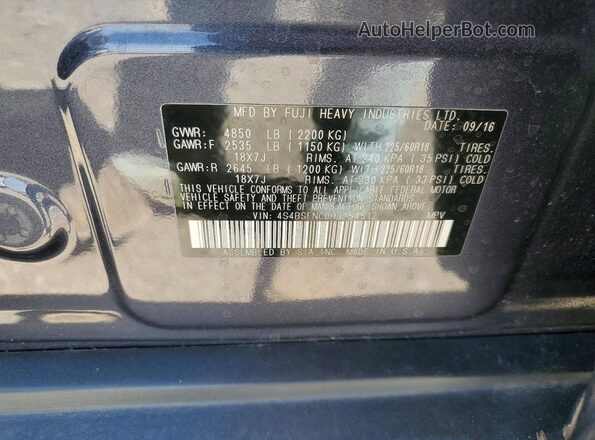 4S4BSENC0H3254512 2017 SUBARU OUTBACK Gray Engine compartment view
