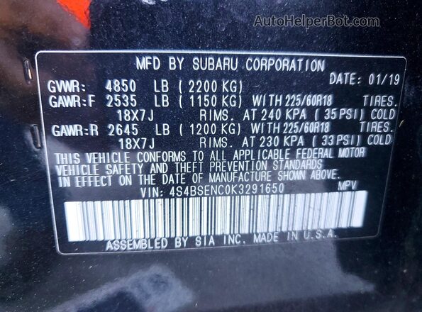 4S4BSENC0K3291650 2019 SUBARU OUTBACK Black 