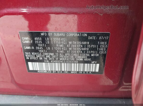 4S4BSENC2J3202398 2018 SUBARU OUTBACK Red Вид підкапотного простору
