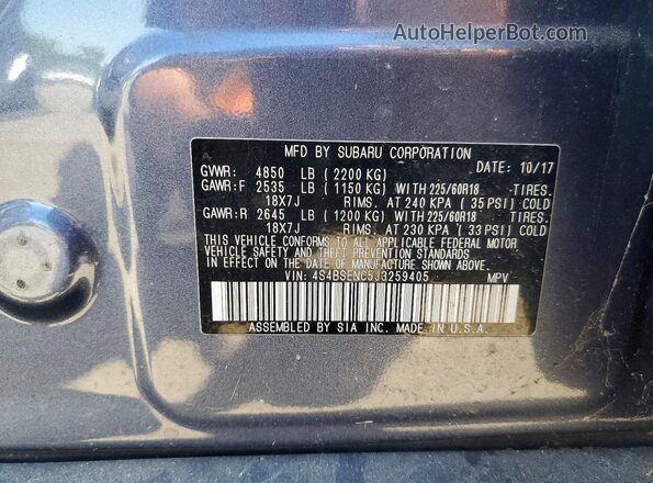4S4BSENC5J3259405 2018 SUBARU OUTBACK Charcoal 