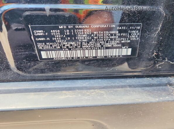 4S4BSENC6K3265103 2019 SUBARU OUTBACK Black Vista de la etiqueta del VIN