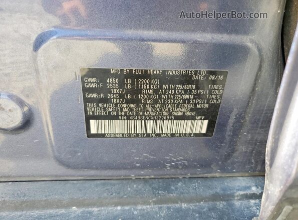 4S4BSENCXH3226975 2017 SUBARU OUTBACK Blue VIN კოდის სტიკერის ხედი
