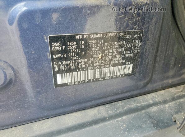 4S4BSENCXH3408613 2017 SUBARU OUTBACK Blue Вид підкапотного простору