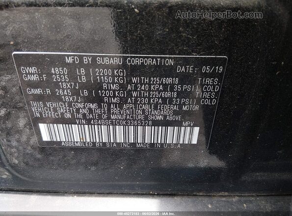 4S4BSETC0K3365328 2019 SUBARU OUTBACK Black Շարժիչի բաժամունքի տեսք