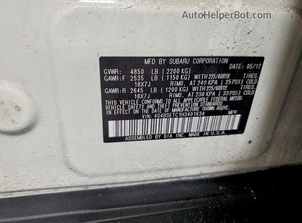 4S4BSETC1H3401634 2017 SUBARU OUTBACK White Widok komory silnika