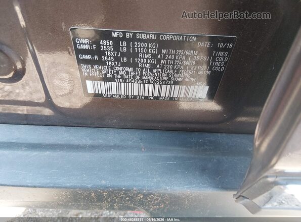 4S4BSETC1K3254738 2019 SUBARU OUTBACK Gray ძრავის განყოფილების ხედი