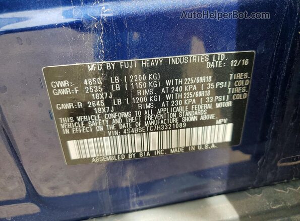4S4BSETC7H3321089 2017 SUBARU OUTBACK Blue Вид наклейки з VIN-кодом